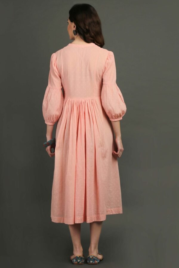 Coral Hand Embroidered Dobby Dress