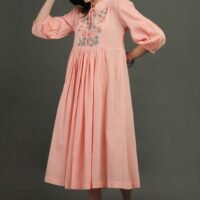 Coral Hand Embroidered Dobby Dress