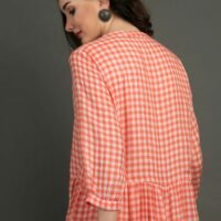 IMG_0846 Coral Yarn Dyed Hand Embroidered Tiered Dress