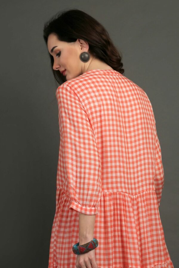 IMG_0846 Coral Yarn Dyed Hand Embroidered Tiered Dress