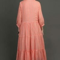 IMG_0849 Coral Yarn Dyed Hand Embroidered Tiered Dress