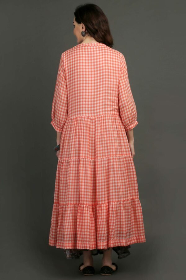 IMG_0849 Coral Yarn Dyed Hand Embroidered Tiered Dress