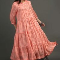 IMG_0858 Coral Yarn Dyed Hand Embroidered Tiered Dress