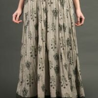 Prined Cotton Crinkled Skirt With Pain Border