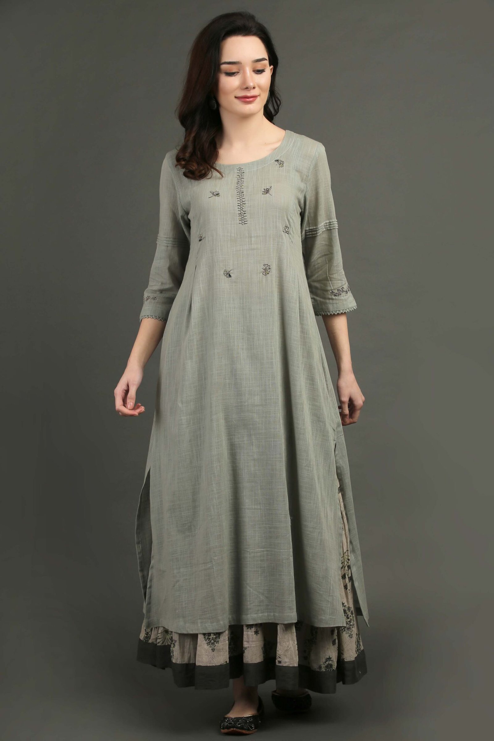 Cotton Slub Hand Embroidered Kurta