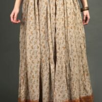 IMG_0890 Golden Chanderi Hand Embroidered Kurta With Prined Cotton Crinkled Skirt (Set Of 2)