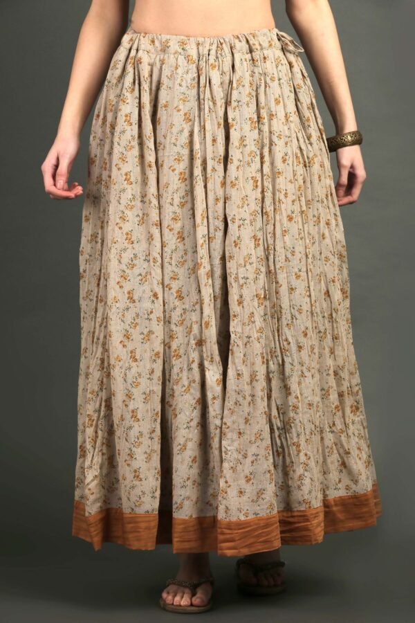 IMG_0890 Golden Chanderi Hand Embroidered Kurta With Prined Cotton Crinkled Skirt (Set Of 2)