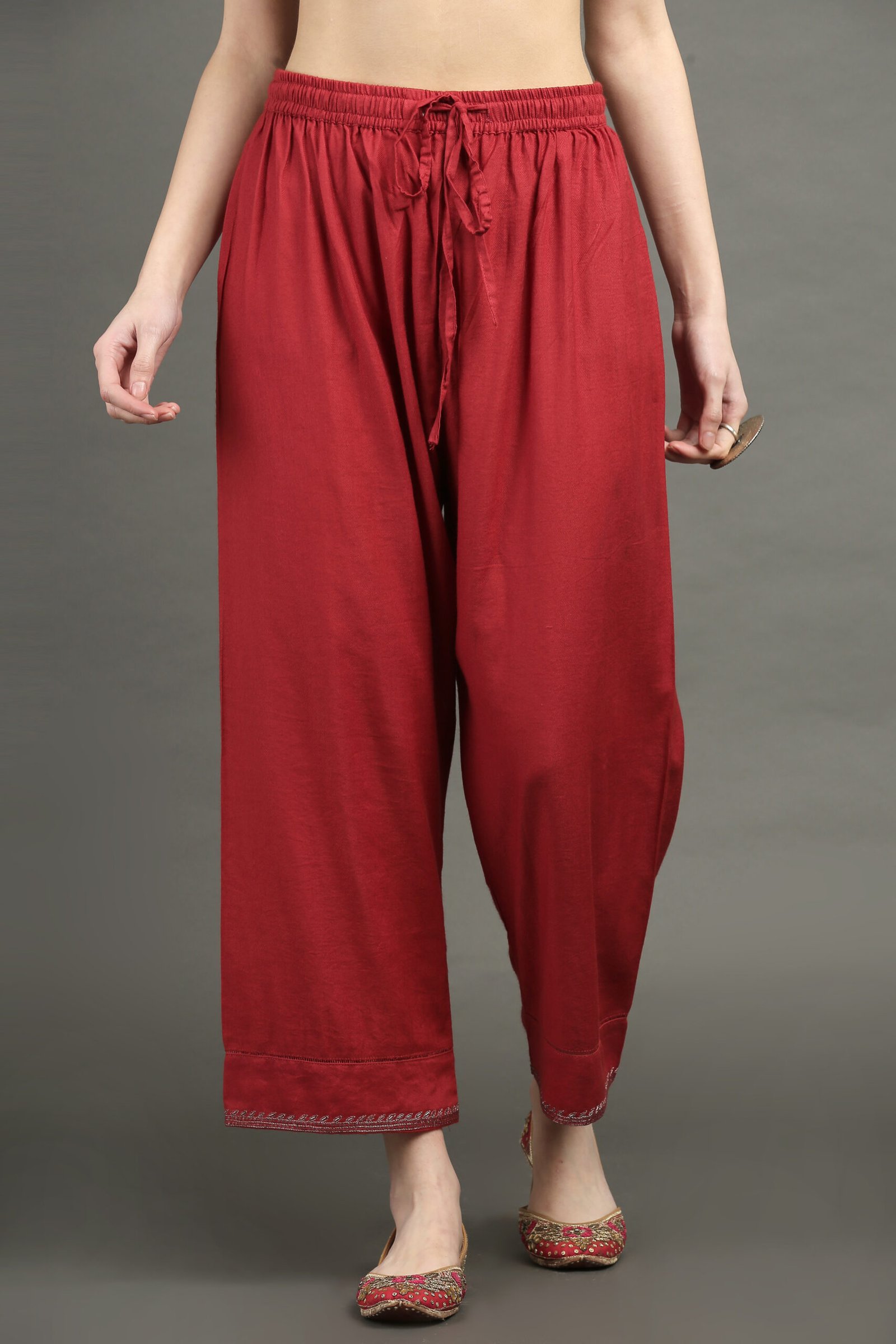 Beige Hand Embroidered Cotton Silk Farsh