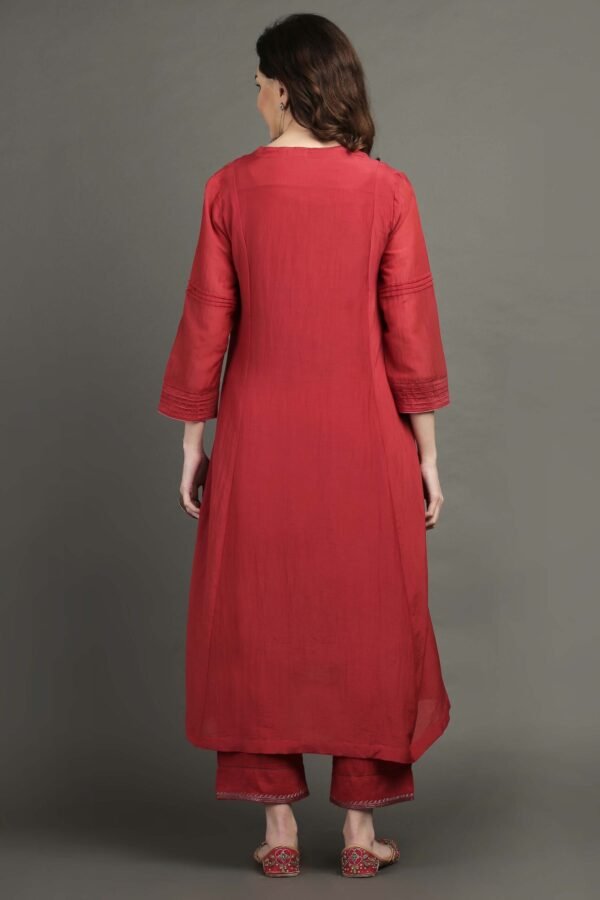 IMG_0920 Delicate Zardozi Hand Embroidered Red Cotton Silk A Line Kurta