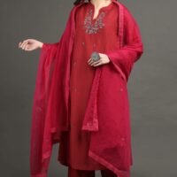 IMG_0929 Delicate Zardozi Hand Embroidered Red Cotton Silk A Line Kurta