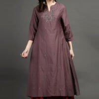 IMG_0952 Delicate Zardozi Hand Embroidered Cotton Silk Lilac A Line Kurta With Gold Tissue Border Crinkled Mul Skirt And Dupatta (Set Of 3)