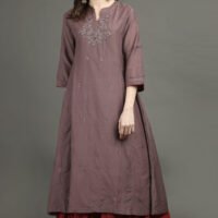 Delicate Zardozi Hand Embroidered Cotton Silk Lilac A Line Kurta