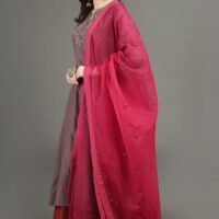 IMG_0959 Delicate Zardozi Hand Embroidered Cotton Silk Lilac A Line Kurta With Gold Tissue Border Crinkled Mul Skirt And Dupatta (Set Of 3)