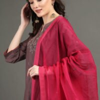 IMG_0960 Delicate Zardozi Hand Embroidered Cotton Silk Lilac A Line Kurta With Gold Tissue Border Crinkled Mul Skirt And Dupatta (Set Of 3)