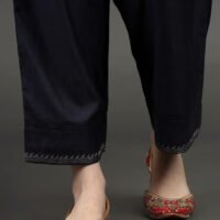 IMG_0967 Delicate Zardozi Hand Embroidered Cotton Silk Navy A Line Kurta With Gold Tissue Border Crinkled Mul Skirt And Dupatta(Set Of 3)