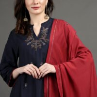 IMG_0976 Red Cotton Silk Hand Embroidered Organza Dupatta