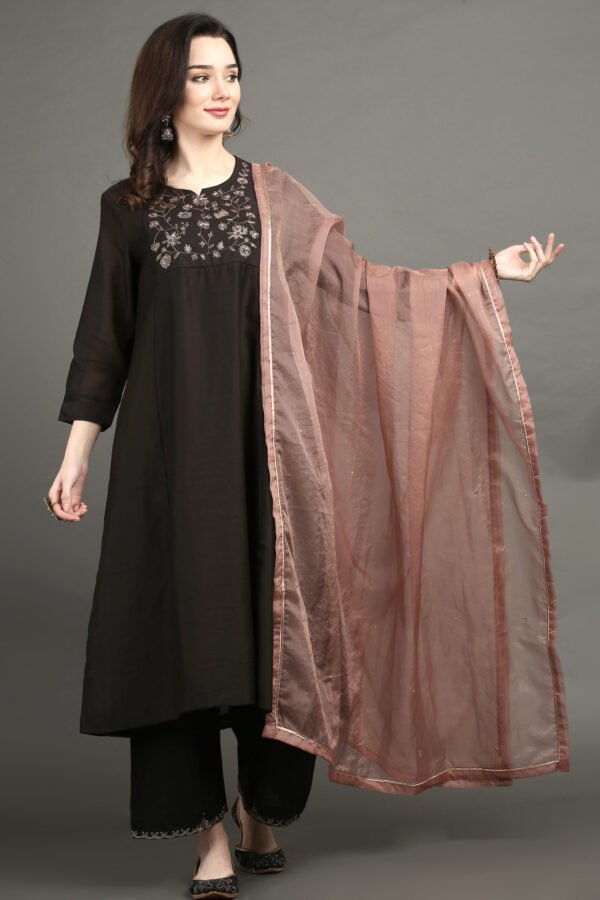 IMG_0993 Delicate Zardozi Hand Embroidered Lined A Line Kurta With Zardozi Hand Embroidered Adjustable Waist Pants And Dupatta(Set Of 3)