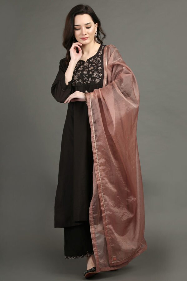 IMG_0996 Delicate Zardozi Hand Embroidered Lined A Line Kurta With Zardozi Hand Embroidered Adjustable Waist Pants And Dupatta(Set Of 3)