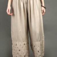 Delicate Hand Embroidered Silk Chanderi A Line Kurta With Beige Hand Embroidered Cotton Silk Farshi (Set Of 2)