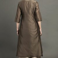 Delicate Hand Embroidered Silk Chanderi A Line Kurta With Beige Hand Embroidered Cotton Silk Farshi (Set Of 2)