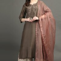 Delicate Zardozi Hand Embroidered Cotton Silk Lilac A Line Kurta