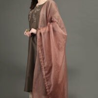 Delicate Hand Embroidered Silk Chanderi A Line Kurta With Beige Hand Embroidered Cotton Silk Farshi (Set Of 2)