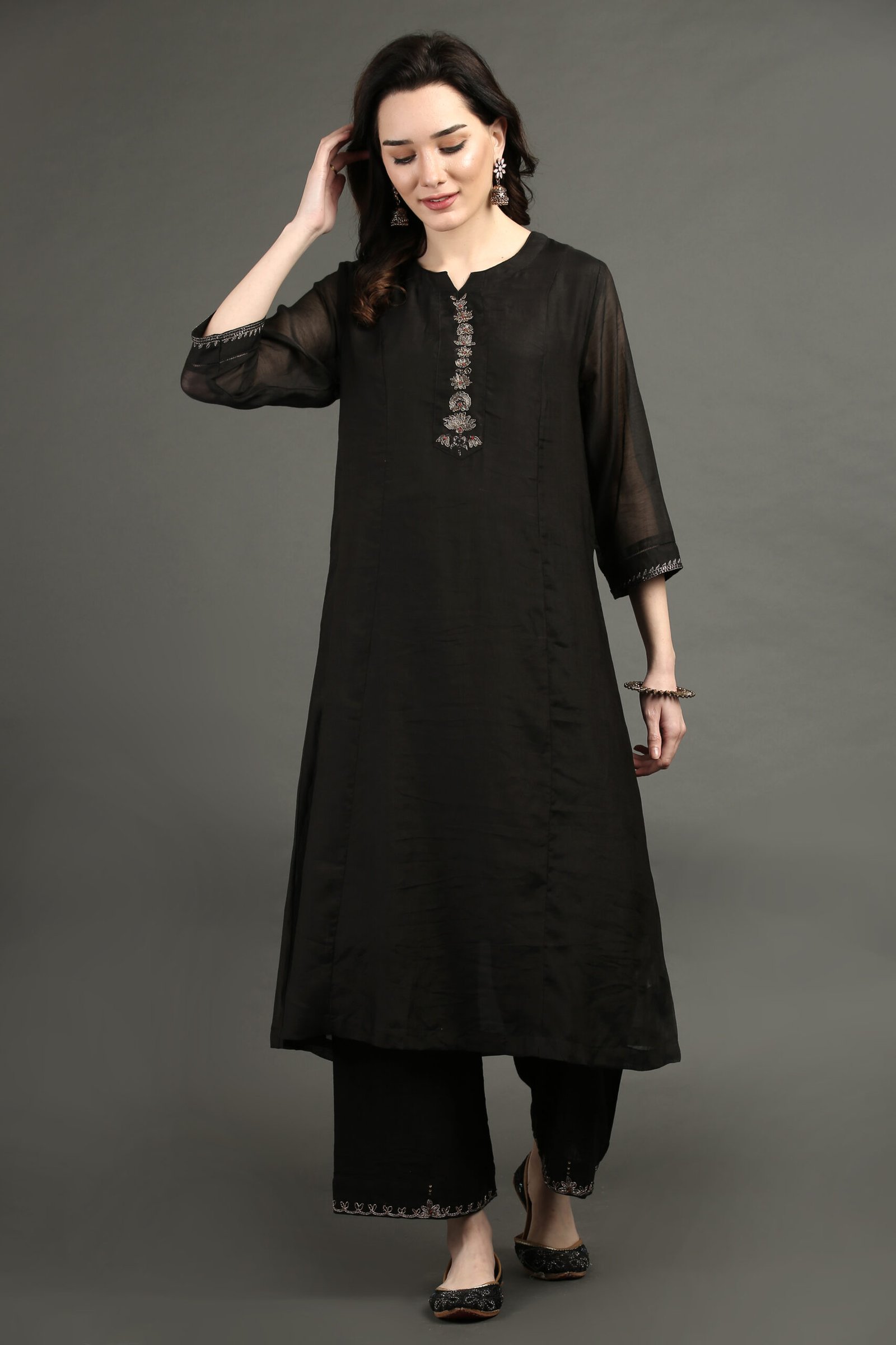 DELICATE ZARDOZI HAND EMBROIDERED LINED A LINE KURTA