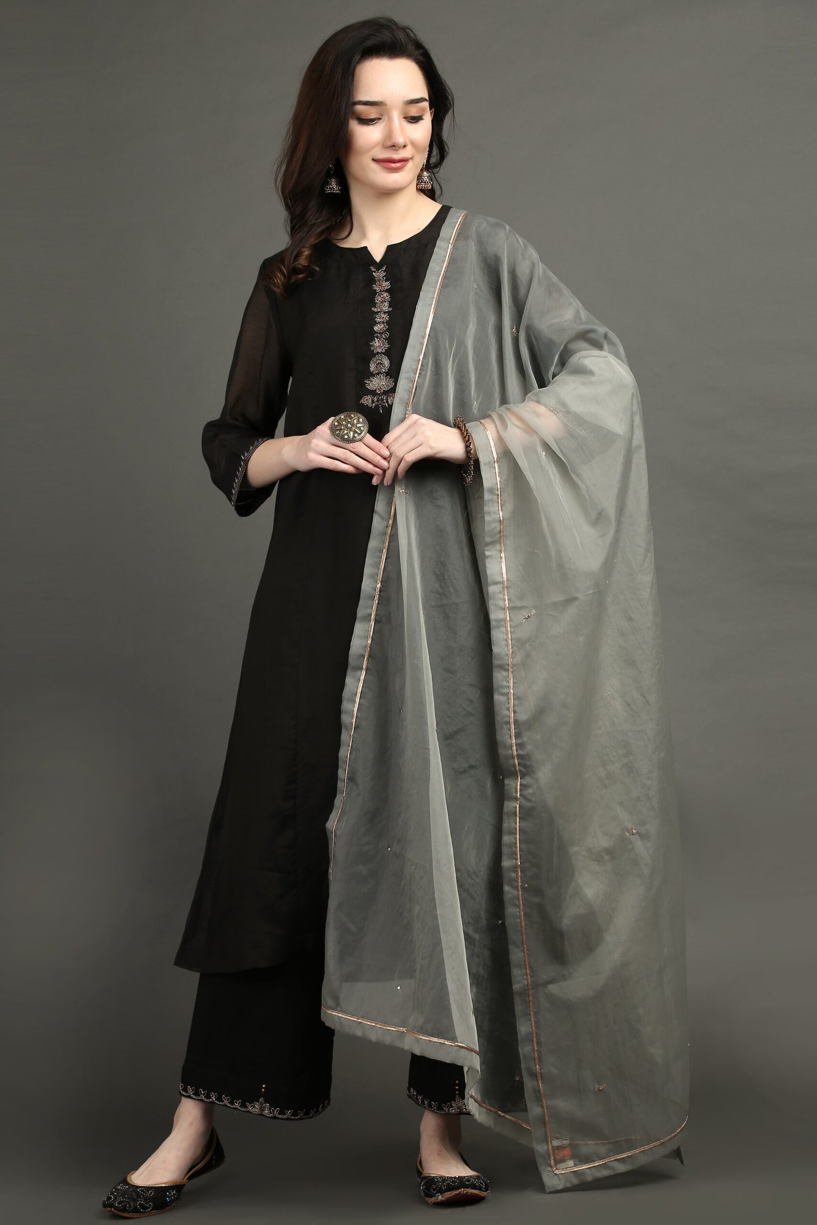 Delicate Zardozi Hand Embroidered Lined A Line Kurta