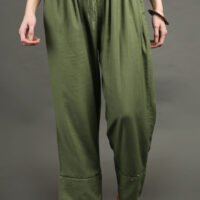 Hand Embroidered Olive Green A Line Kurta With Hand Embroidered Adjustable Waist Pants And Dupata (Set Of 3)