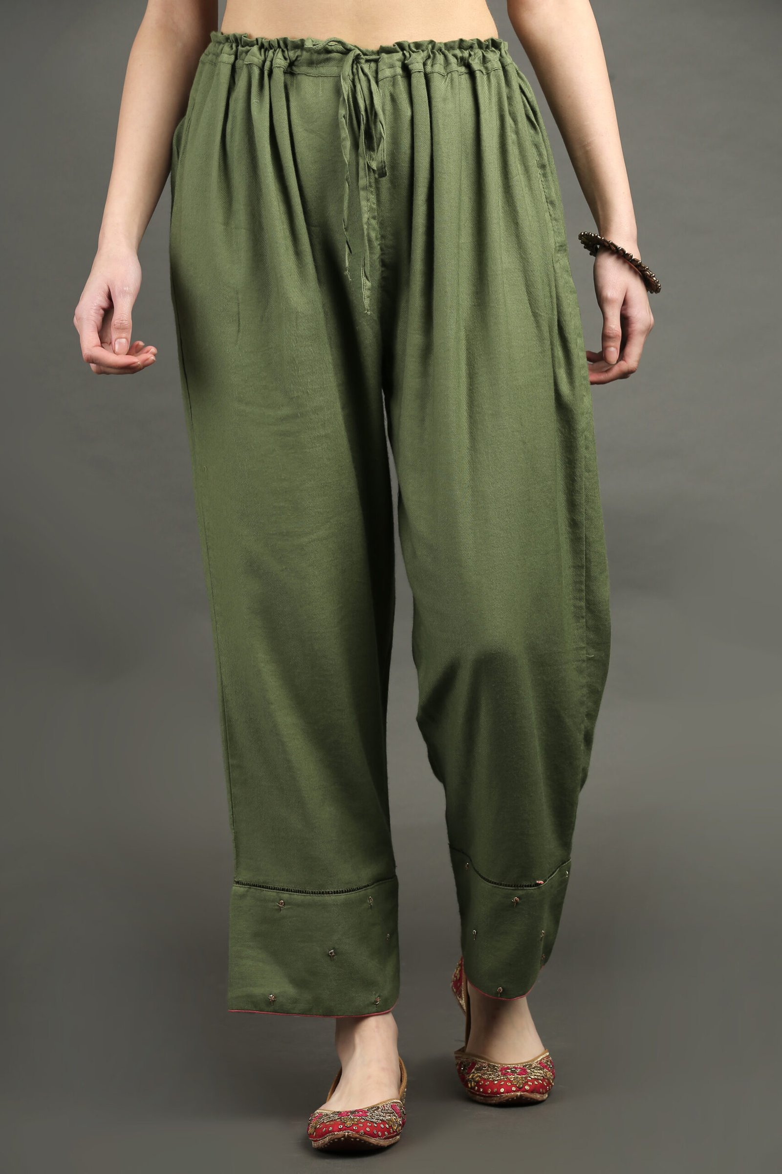 Hand Embroidered Adjustable Waist Pants