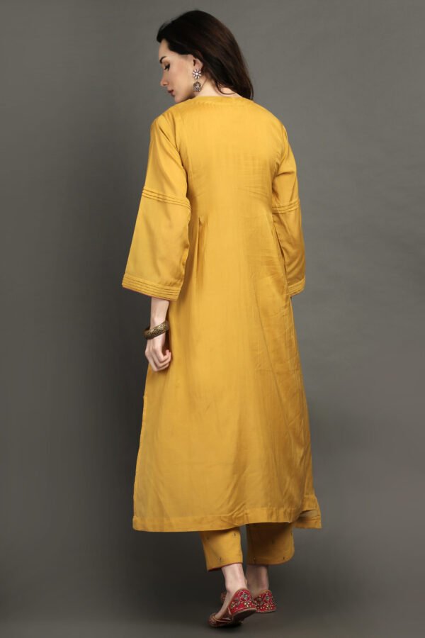 Lively Yellow Hand Embroidered A Line Kurta With Hand Embroidered Adjustable Waist Pants And Dupata (Set Of 3)