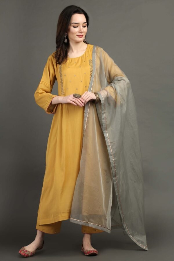 Dusty Blue Delicate Hand Embroidered Organza Dupatta