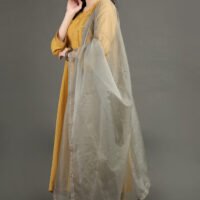 Lively Yellow Hand Embroidered A Line Kurta With Hand Embroidered Adjustable Waist Pants And Dupata (Set Of 3)