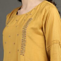 Lively Yellow Hand Embroidered A Line Kurta With Hand Embroidered Adjustable Waist Pants And Dupata (Set Of 3)