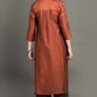 Rust Hand Embroidered Kurta With Pintuck Detail With Hand Embroidered Adhjustable Pants And Dupatta(Set Of 3)