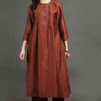 IMG_1085 Rust Hand Embroidered Kurta With Pintuck Detail