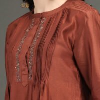 IMG_1093 Rust Hand Embroidered Kurta With Pintuck Detail