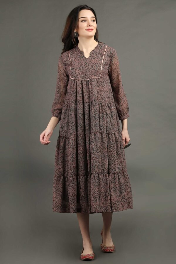 Printed Floral Tired Chiffon Dress