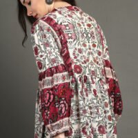 IMG_1111 Raspberry/ Off White Printed Bohemian Dress
