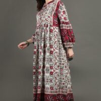 IMG_1118 Raspberry/ Off White Printed Bohemian Dress