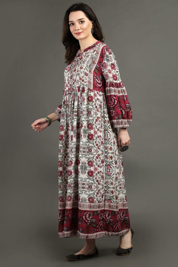 IMG_1118 Raspberry/ Off White Printed Bohemian Dress