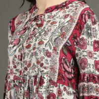 IMG_1125 Raspberry/ Off White Printed Bohemian Dress