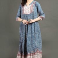 IMG_1129 Dusty Blue Printed Bohemian Dress