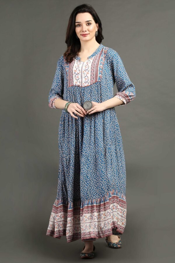 IMG_1129 Dusty Blue Printed Bohemian Dress