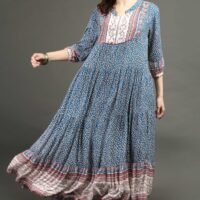 IMG_1130 Dusty Blue Printed Bohemian Dress
