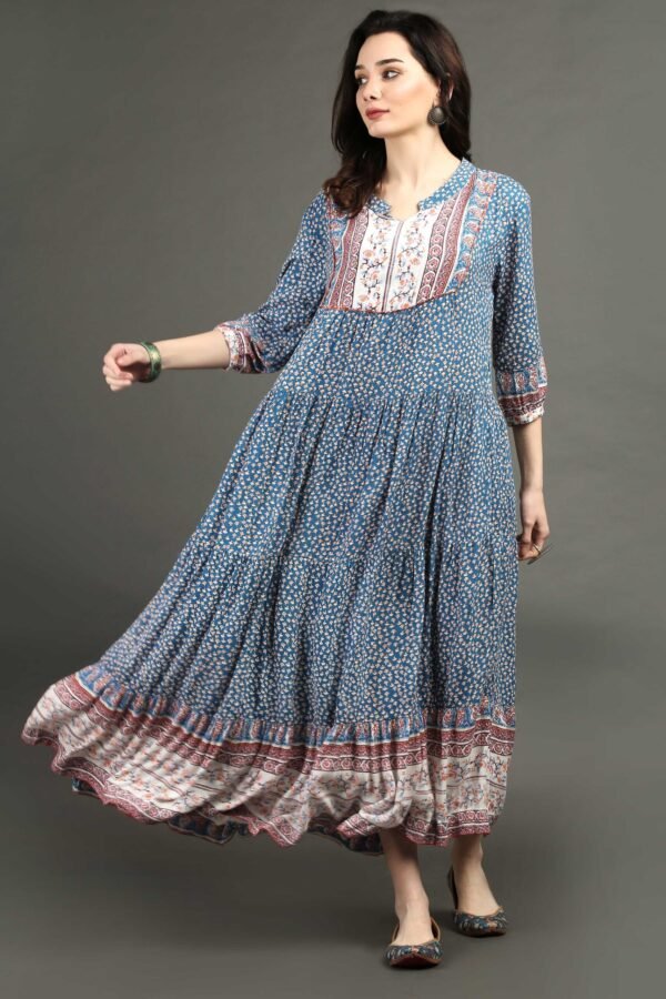 IMG_1130 Dusty Blue Printed Bohemian Dress