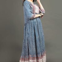 IMG_1135 Dusty Blue Printed Bohemian Dress