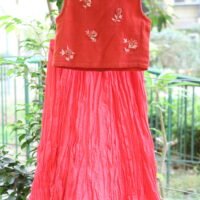 HAND EMBROIDERED COTTON DOBBY TOP, COTTON SILK SKIRT WITH LACE,HAND EMBROIDERED COTTON SILK DUPATTA WITH LACE