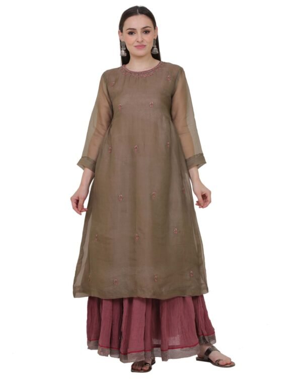 Silk Organza Hand Embroidered kurta