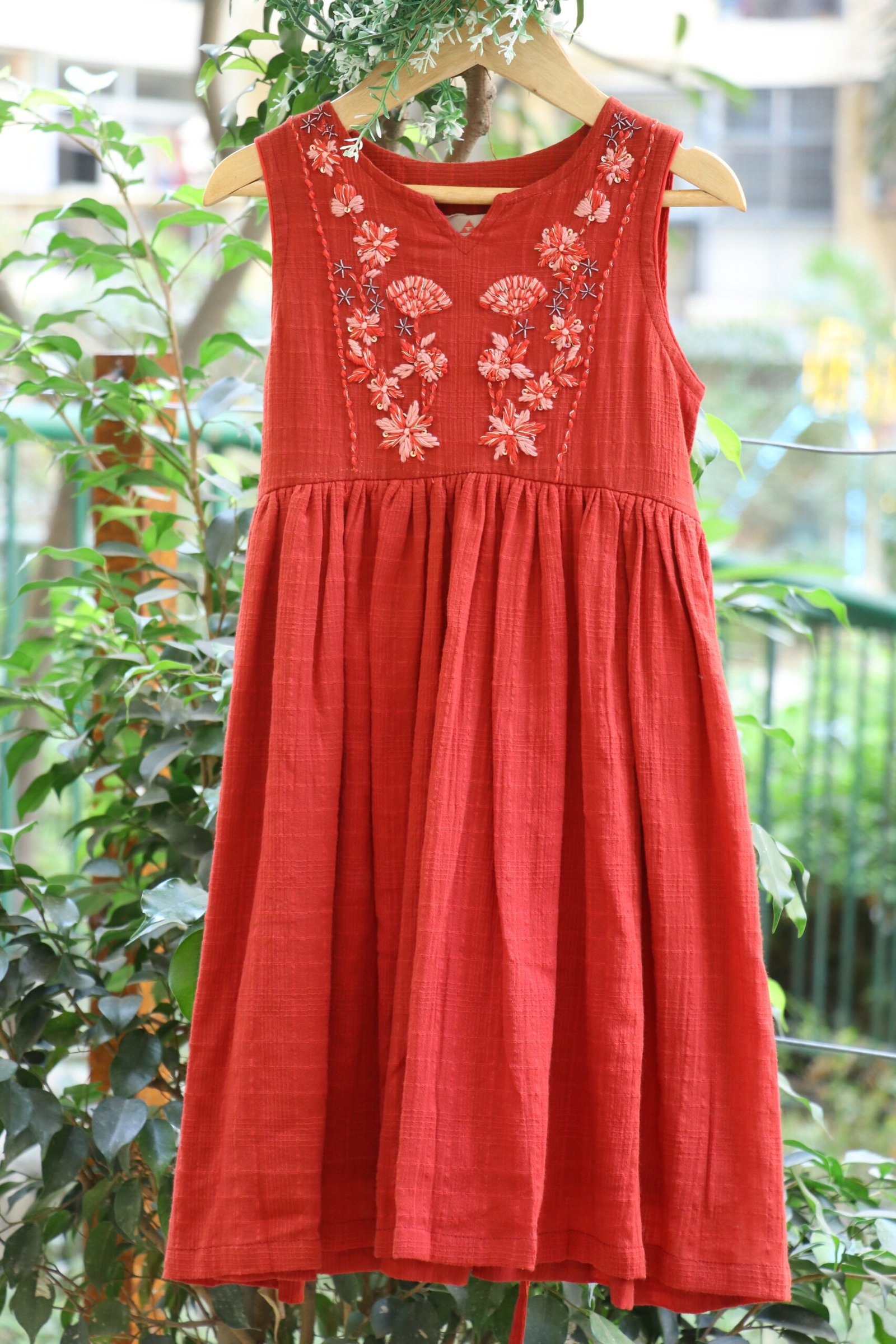 HAND EMBROIDERED COTTON DOBBY DRESS
